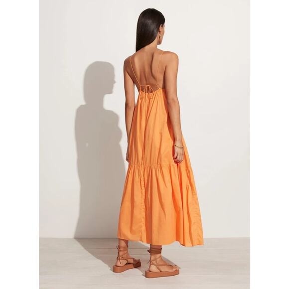 FAITHFULL the Brand Wilonna Midi Tiered Midi Dress in Orange Mago size Small - Picture 6 of 10